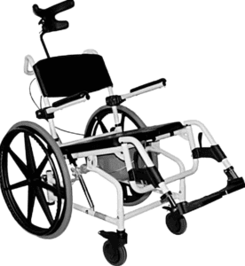 wózek kąpielowo toaletowy na dużych kołach odchylany